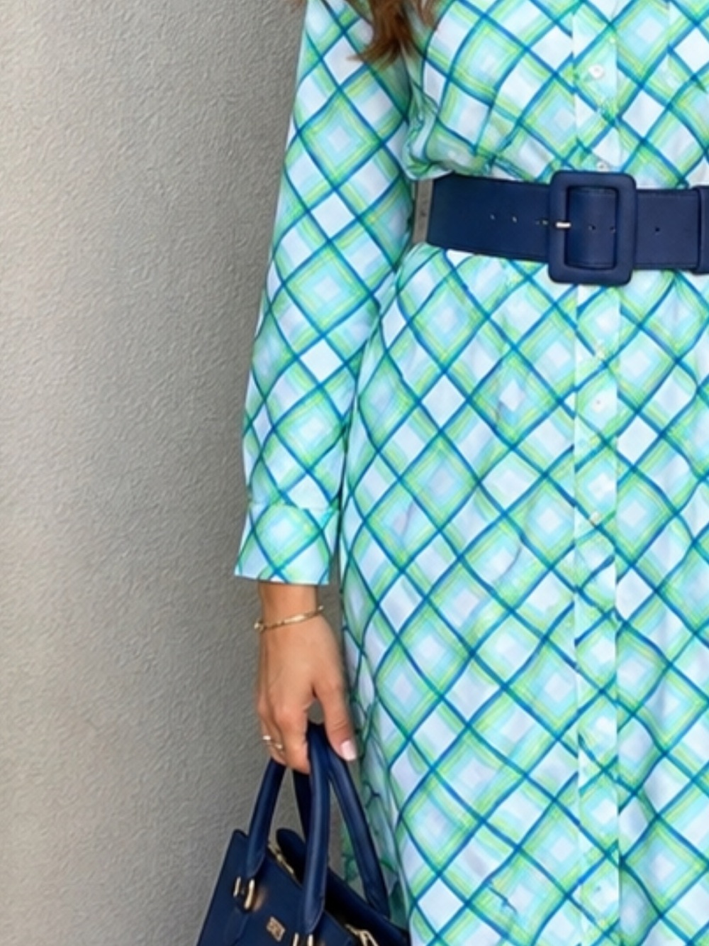 Tommy Hilfiger Green & White Plaid Long-Sleeve Shirt Dress